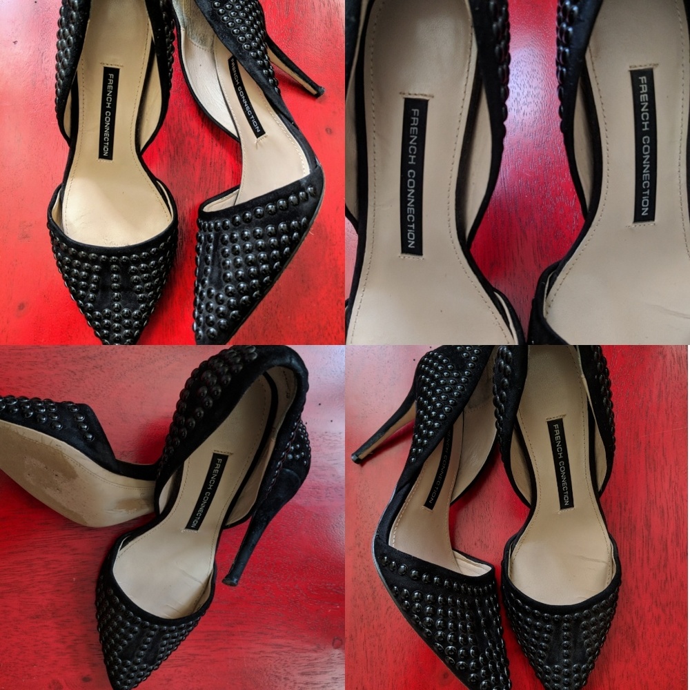 French Connection black studded heels